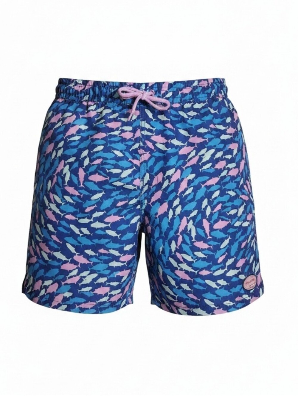 Boy's Vineyard Vines ChappyBlue Fish-Print Swim Shorts - Pink Accent